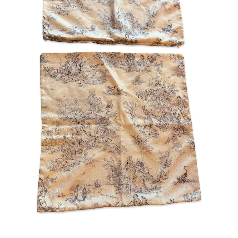Set of 3 Toile Pillow Covers 19x19 Blue Beige French Country Cottagecore Zip